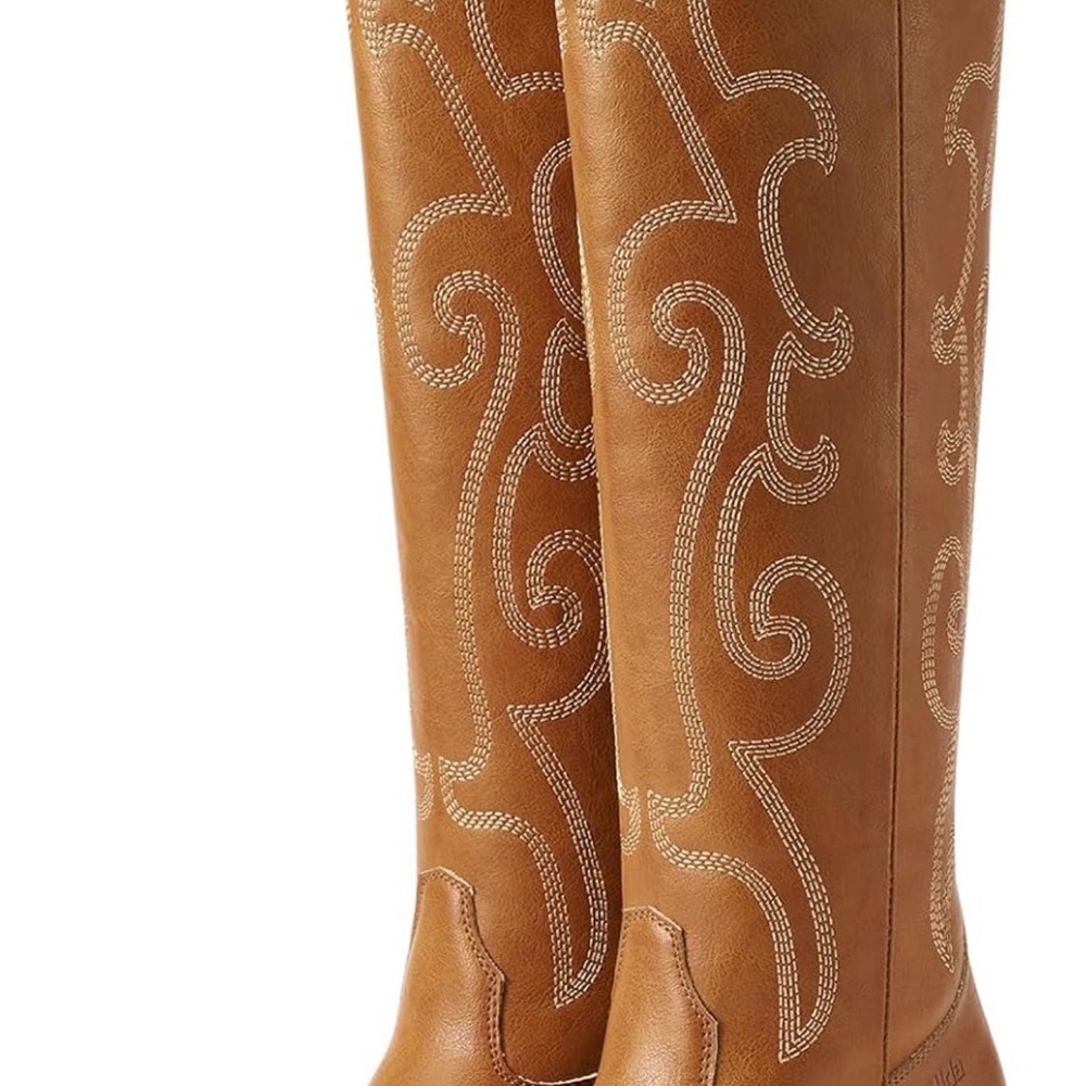 Elegant Brown Embroidered Heeled Boots - Picture 1 of 3